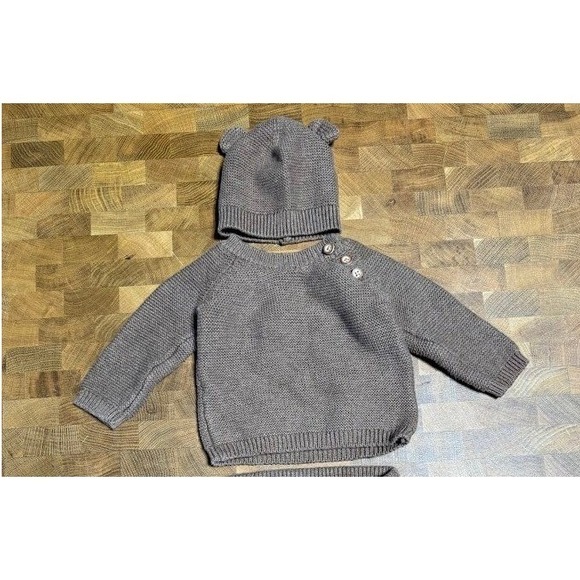Just One You Made by Carter's Baby‎ Bear Ear Knit Sweater Pants Hat Set NB Brown - Picture 2 of 7